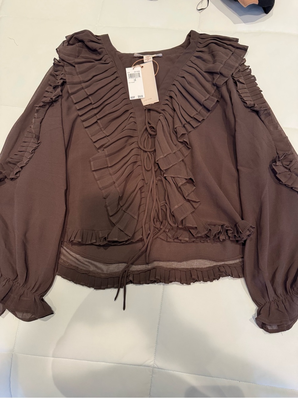 Joie Brown Ruffle Tie-Front Blouse